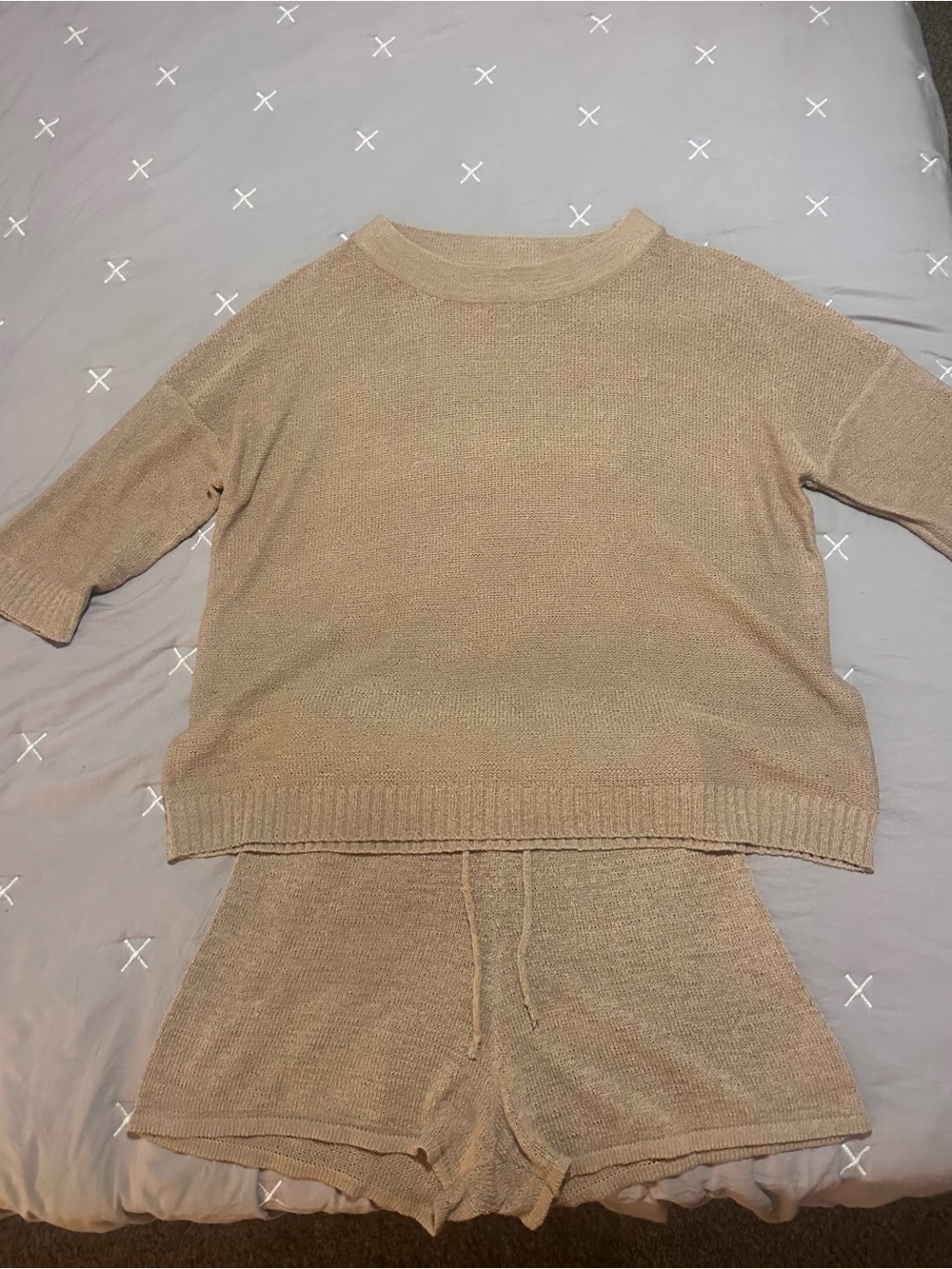 Cozy Oversized Shorts Set - Beige